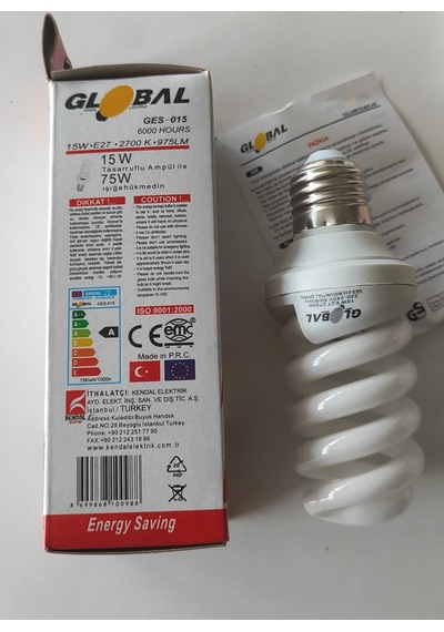 Gl0bal 15w E27 Duy 2700k Gün Işığı Spiral Tasarruflu Ampul