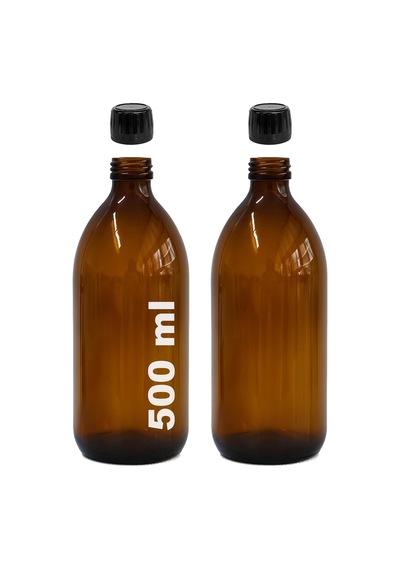 Amber Ecza Şişesi, 500 Ml, Kahverengi Cam, Plastik Contalı Kilit Kapak, Hava Ve Sıvı Sızdırmaz, 28mm Ağız Çaplı, Parfüm Demlemek İçin Uygun, 2 Adet 500 Ml, Siyah Kapak
