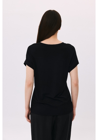 Daido Kadın V Yaka Düşük Kollu Penye T-shirt 6226 Siyah
