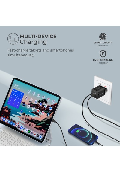 Promate PowerPort-33 Gan 33W Qualcomm Süper Hızlı Type-C PD , USB Ultra Kompakt Duvar Şarj Cihazı, Aşırı Gerilim Koruması