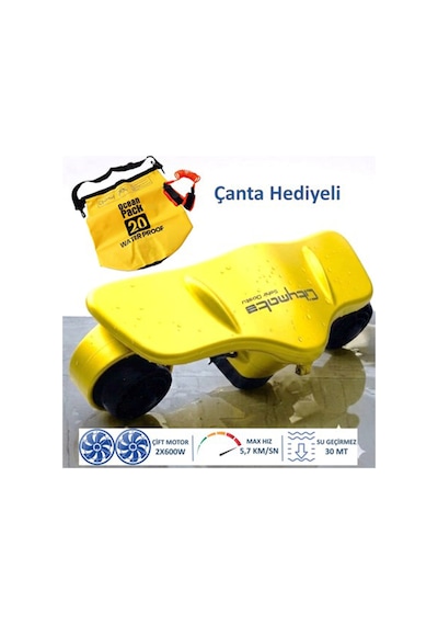 Sea Scooter Elektrikli Deniz Havuz Scooter 2x600 W Çift Motor + Çift Batarya Sarı