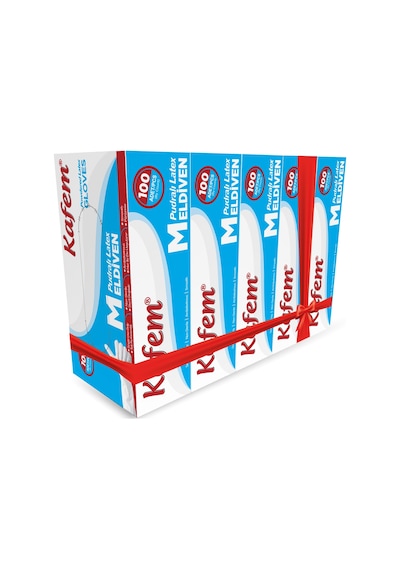 Kafem Beyaz Lateks Eldiven Pudralı (M) 100 Lü X 5 Paket