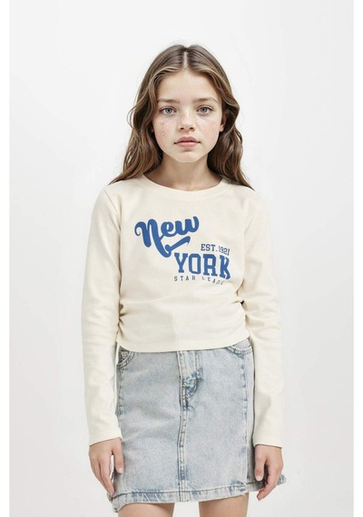 DeFacto Kız Çocuk Cropped Fit Bisiklet Yaka Baskılı Ribana Uzun Kollu Tişört D2987A824AUER99 Ekru DeFacto Kız Çocuk Cropped Fit Bisiklet Yaka Baskılı Ribana Uzun Kollu Tişört D2987A824AUER99 Ekru