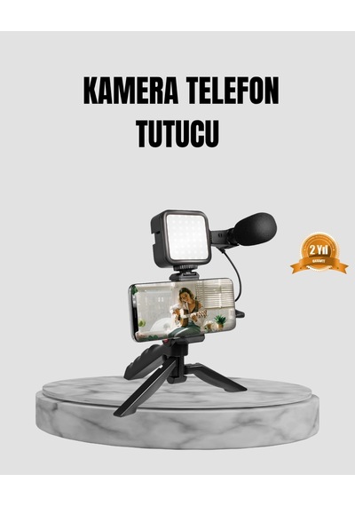 Telefon Video Çekim Kiti Led Aydınlatma Mikrofon Tripodlu Tam Set Çok Renkli