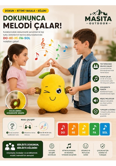 Masita Dokunmatik Ve Ritim Sensörlü İnteraktif Müzikli Peluş Oyuncak Karışık Modeller 1 Adet Sarı
