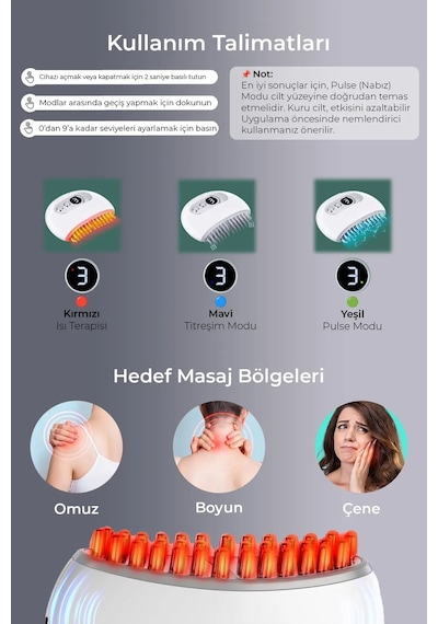 Tmj Masaj Cihazı Isı, Titreşim Ve Tens Pulse Özellikli Şarjlı Mini Masaj Aleti Beyaz