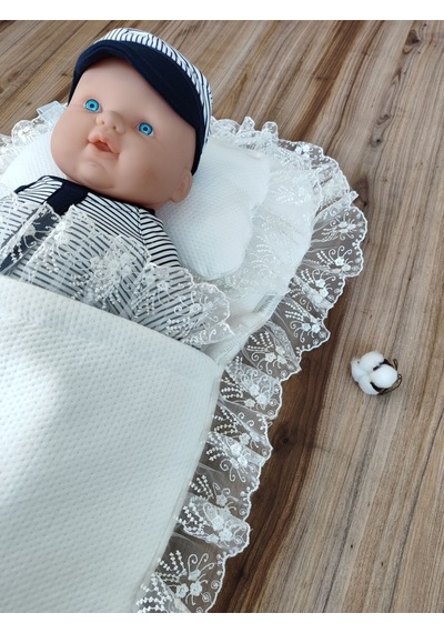 2'li Erkek Bebek Alt Açma Seti Yastıklı Datelli Mevlütlük Hediyelik Yenidoğan Hastane Çıkışı Yatağı