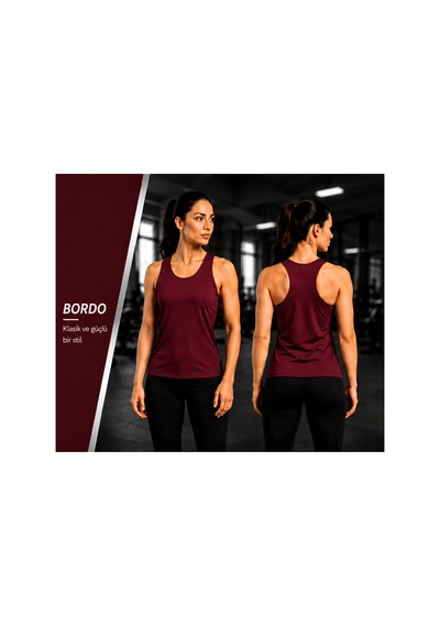 Beydex Bisiklet Yaka Sıfır Kollu Standart Kalıp Kadın Spor Atlet Bordo