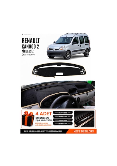 Renault Kangoo 2 Airbagsiz 2004-2008 Uyumlu Torpido Örtüsü, Torpido Kılıfı - Siyah Bej