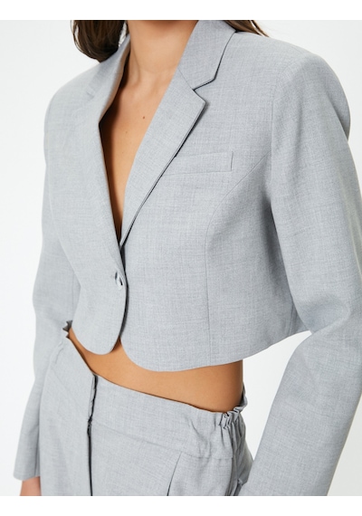 Koton Crop Blazer Ceket Tek Düğmeli Cep Detaylı Gri Melanj 4sak50090uw Gri Melanj