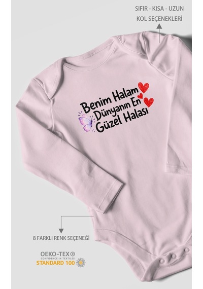 Morivokids Benim Halam Dünyanın En Güzel Halası Uzun Kollu Çıtçıtlı Bebek Body Bebe Pembe