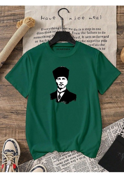 Atatürk Baskılı Oversize Unisex Tişört Yeşil