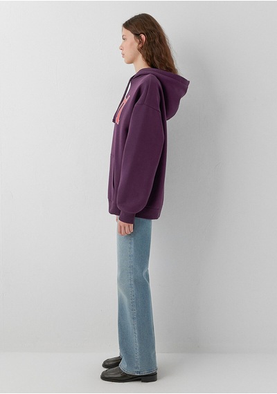 Mavi M1600361 Logo Baskılı Kapüşonlu Kadın Sweatshirt Mor