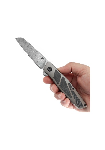 Kansept Cru Liner Kilitli Bronz Eloksallı Titanyum Ve Dimi Karbon Fiber Sap Damascus Çelik Kamp Çakı K1092a4
