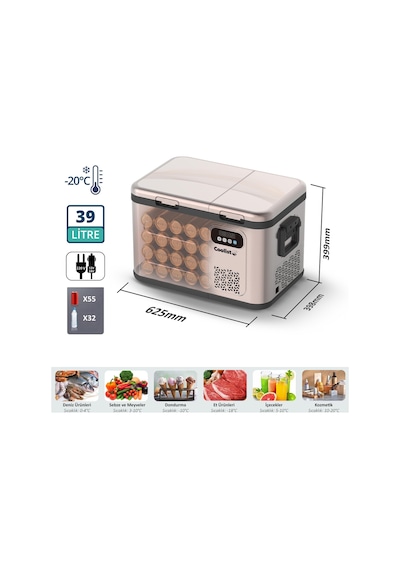 Coolist Clk40d 12/24v/220volt 39 Litre Çift Bölmeli Outdoor Kompresörlü Bluetooth Bağlantılı Oto Buzdolabı