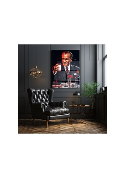 Cam Tablo Atatürk Portresi Premium Duvar Dekoru Modern Salon, Ofis Ve Makam Odası Dekorasyonu