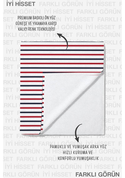 Çizgili Marine Plaj Havlusu - Lacivert Kırmızı Beyaz Nautical Modern Hızlı Kuruyan Mikrofiber Havlu Eski Mercan