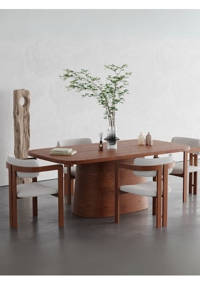 Barocco İtalyan Still Oval Ahşap Yemek Masası 100x200 Açık Ceviz
