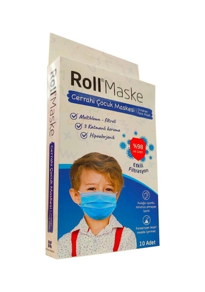 Roll Erkek Cerrahi Çocuk Maskesi 1 Kutu 10'lu