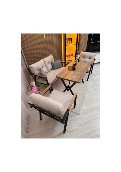 Houseart Balkon ,bahçe , Teras , Cafe ,salon , Metal Kanepe , Metal Kanepe Koltuk ,oturma Takımı 2-1-1 , Yemek Masası , Orta Masa Krem