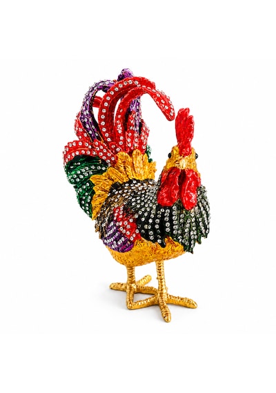 Kristal Taşlı Horoz Biblo Battal Boy 19x15 Cm Dekoratif Masaüstü Süsü Şans, Bereket Ve Güç Sembolü Hediyelik Ev & Ofis Dekoru Siyah