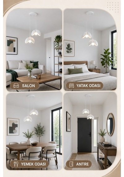 Lotus Çiçek Tasarım 2'li Sarkıt Avize - Modern Tasarım Gece Lambası İç Dış Ortama Uygun - 25 Cm - Beyaz