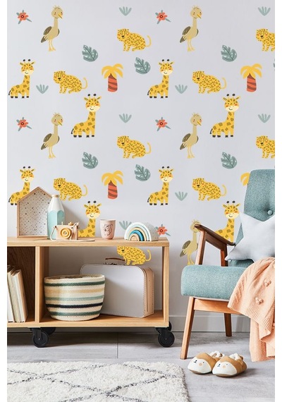 Safari Dostları Temalı 50 Parça Çocuk Ve Bebek Odası Dekoratif Duvar Sticker Seti