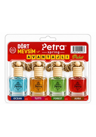 Petra Spring Dört Avantajlı Paket 4'lü Dört Mevsim ,oto Parfüm ,ahşap Kapak ,cam Şişe ,avantajlı Paket, Oto Kokusu, Araba Kokusu , Araç Kkokusu , Araç Ortam Kokusu