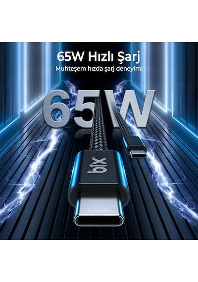 Bix T4cc 65w Usb-c To Usb-c Manyetik Tasarımlı Örgülü Hızlı Şarj Ve Data Kablosu 1 Metre Mor