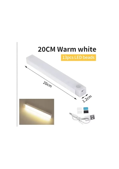 20 Cm Sarı Gün Işığı Hareket Sensörlü Dolap İçi Çalışma Masası Mutfak Tezgah Altı Usb Led Işık Çok Renkli