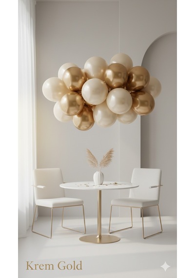 Krem Gold Parıltılı Metalik Balonlar Parti & Kutlama Paketi