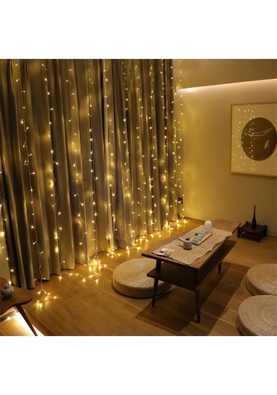 8 Fonksiyonlu 200 Led 10 Saçak Şerit Led 2x2 Perde İp Led Gün Işığı 5332 .