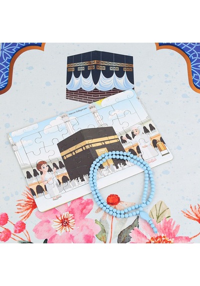 Çocuk Seccadesi 45 82 Cm Kabe Mavi & Kokulu Tesbih Bebek Mavisi & Hacca Gidiyorum Puzzle Çok Renkli