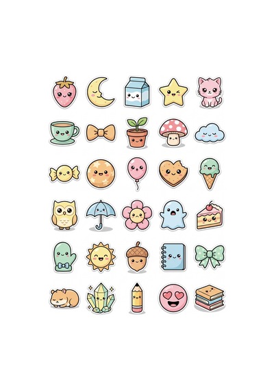 30 Adet Sevimli Objeler Sticker Seti - Laptop Defter Telefon Çok Renkli