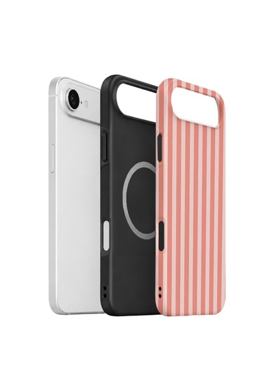 Apple iPhone Uyumlu 17 Air Vorian Çift Katmanlı Magsafe Kılıf Coral Riviera Stripe