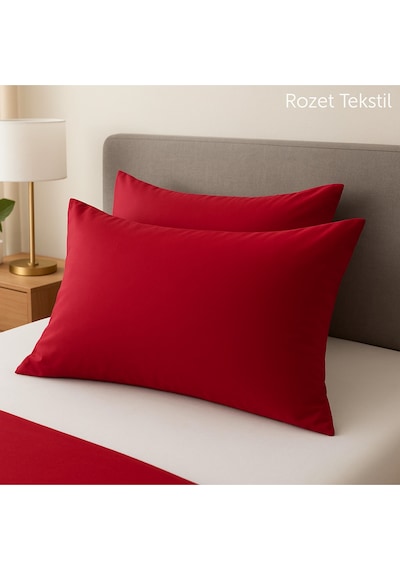 Bordo Pamuk Kumaş Kapaklı Yastık Kılıfı 2 Adet 50 X 70 Cm