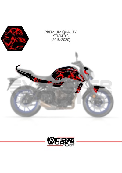 Mt-07 2018-2020 Kaplama Sticker Şimşek Yıldırım Motor Kaplama Modeli Hazır Kit 2018-2020 Uyumlu Kırmızı