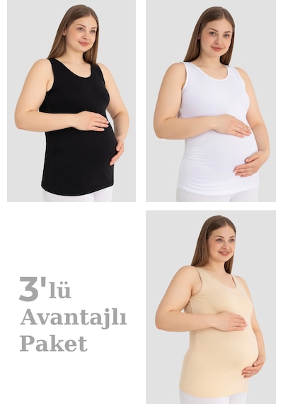 Arma Yıldız Hamile Atlet Kalın Askılı Pamuklu Likralı Esnek Renkli 3'lü Paket Çok Renkli