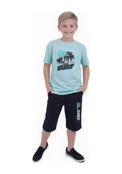 Fyk Kids Erkek Çocuk Yazlık Surf Baskılı Alt-üst Takım Mint Yeşil
