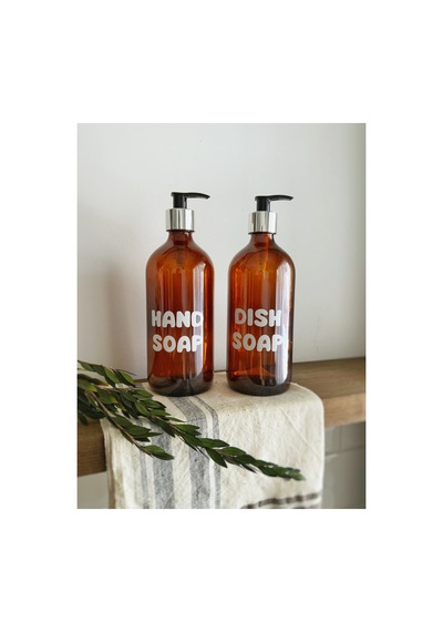 Buççin Online Mağaza 2'li Amber Cam Sıvı Sabun Bulaşık Deterjanı Şişesi 500ml Dekoratif Cam Çok Renkli