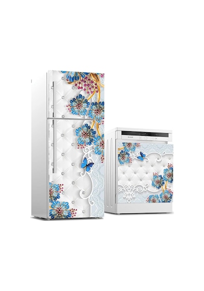 Buzdolabı Ve Bulaşık Makinası Beyaz Eşya Sticker Kaplama Döşeme Mavi Çiçek Diğer