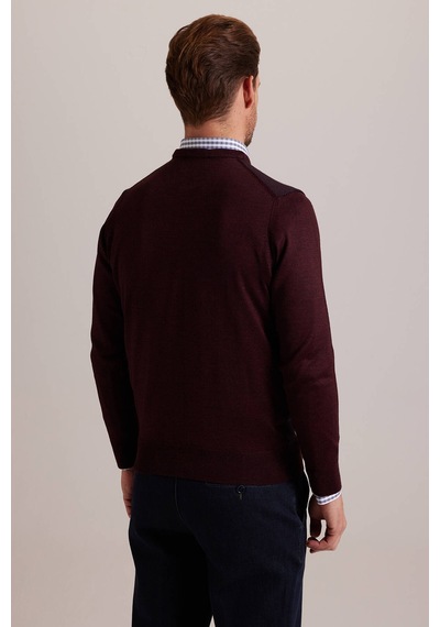Erkek Lacivert Bordo Bisiklet Yaka Desenli Triko Lacivert - Bordo