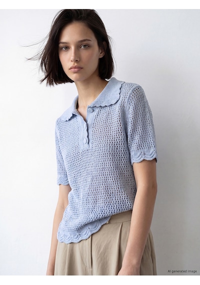 Lcw Comfort Mavi Polo Yaka Ajurlu Kadın Triko Kazak
