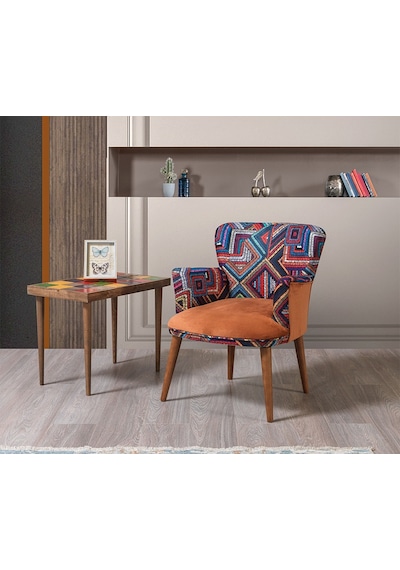 Bienvelle Turuncu Çay Seti 2 Tekli Koltuk+Sehpa (Salon, Balkon, C