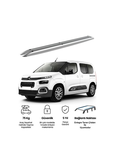 Citroen Berlingo 2019 Kısa Premium Tavan Çıtası Siyah - Port Bagaj Ve Ara Atkı Uyumlu Tavan Barı