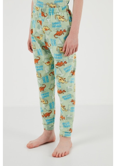 Lela Desenli % 100 Pamuk Bisiklet Yaka Erkek Çocuk Pijama Takımı 6651003 Mint