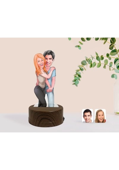 Kişiye Özel Sevgililer Karikatürlü Dekoratif 3D Biblo Led Işıklı (481495675)