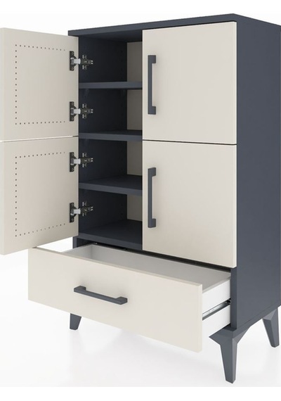 Arges Komodin 4 Raflı Tek Çekmeceli 4 Kapaklı 60x30x96 Antrasit-aytaşı Antrasit