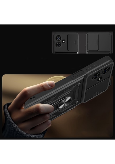 Ardemix Tecno Spark Go 2 Kılıf Magnetik Standlı Kamera Korumalı Zore Sürgülü Vega Kapak - Mavi