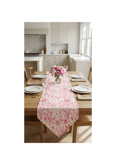 %100 Pamuk Özel Desenli Üçgen Runner 40x110 Pembe - 900579047 Pembe